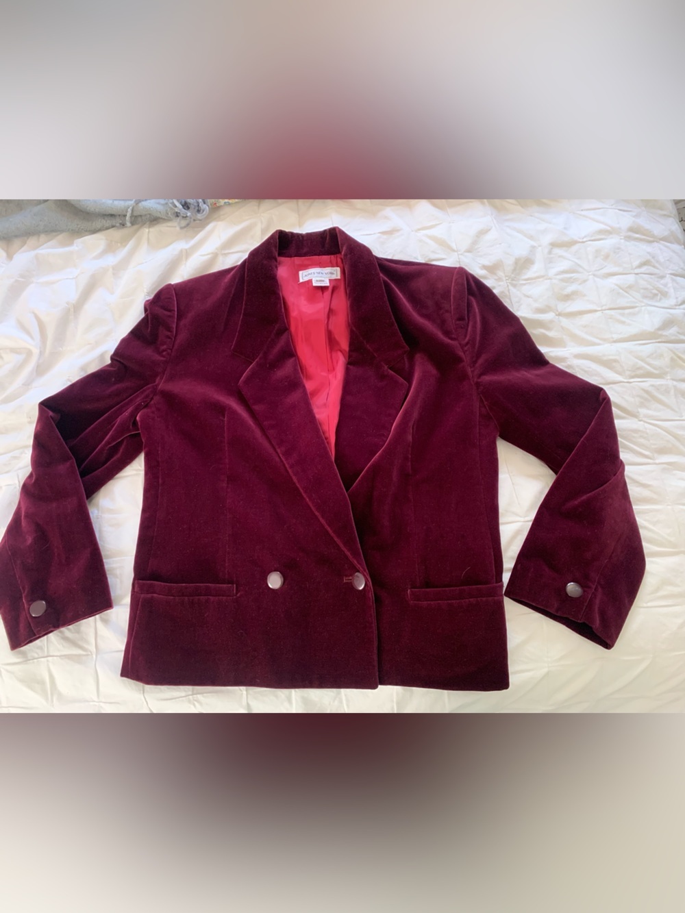 Jones New York Vintage 90s Magenta Cotton Velvet Blazer Jacket Size 10 - Picture 10 of 14